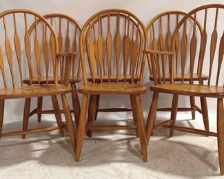 1017 - Set of 6 Oak Windsor Back Dining Chairs 38 x 18 x 19