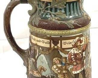 2148 - Vintage Mettlach German Beer Stein w/ inlay lid 18.5" tall - #2205