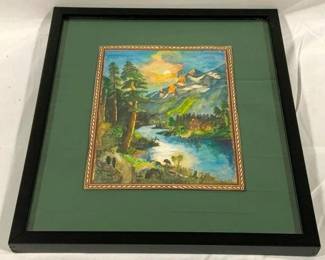 2694 - "Peaceful Valley" Oil on Board by Bertha Hillmann 16 x 14