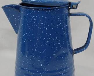 197 - Blue Speckled Enamelware Coffeepot 9.5"