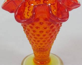 34 - Fenton Amberina Hobnail Vase 4"