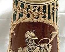 2115 - Vintage German Beer Stein w/ figural lid 17.5" tall