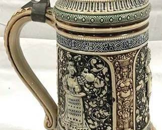 2090 - Vintage German Beer Stein w/ lid 15.5" tall