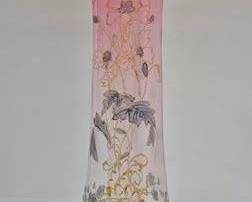 4061 - Moser Cranberry to Clear Rippled Rim Vase C1900, hand enameled painted 11.75"