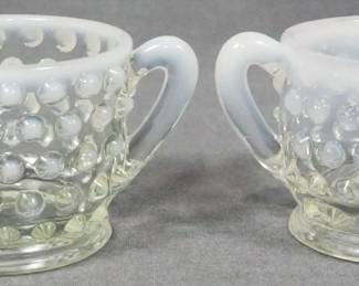 223 - Moonstone Hobnail Creamer and Sugar 2.5"