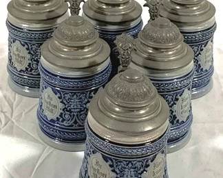 2172 - 6 Vintage German Beer Steins w/ lids 6" tall