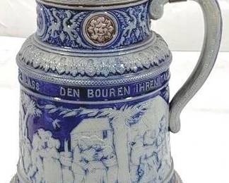 2087 - Vintage Gerz German Beer Stein w/ inlay lid 14" tall - "zur Gesundheit" means "to your health"
