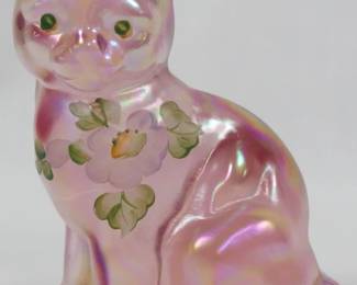 54 - Fenton Glass Hand Painted Cat 4" Signed