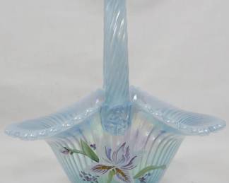 57 - Fenton Glass Hand Painted Basket 8.5"