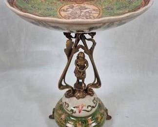 8027 - Porcelain & Brass Compote - 13" x 10.5"