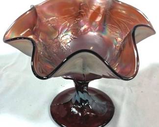2387 - Fenton Wreath of Roses Carnival Compote 5"