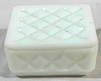 2486 - Milk Glass Dresser Box 4 x 4 x 2.25