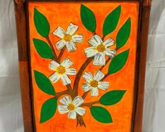2688 - "Five White Flowers" Bamboo Frame, Danny Ricketts 14 x 10