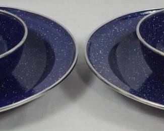 185 - 4 Blue Speckled Enamelware Items