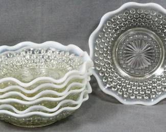 225 - 7 Moonstone Hobnail Crimped Bowls 1.5x6"