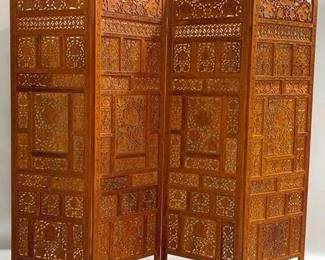1349 - Heavily Carved 4 Panel Room Divider Screen each panel 68 x 20