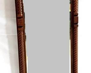 3074 - Walnut Victorian Hall Mirror w/ Chocolate Marble 88" x 27" x 10"
