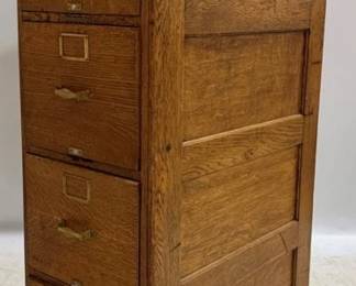 1302 - Oak 4 Drawer File Cabinet Library Bureau sole Makers 52 x 18 x 27, board on side
