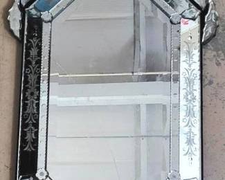 343 - Venetian Engraved Cut Wall Mirror - AS IS 48 x 24 - cracked