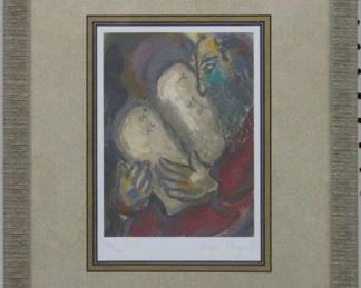 9073 - MOSES AND HIST TABLET 43/150 SIGNED PRINT BY MARC CHAGALL - 17 X 14