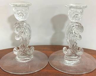 2526 - Pair Fostoria Corsage Candlesticks 6" Tall
