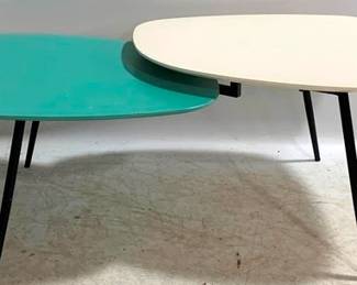1365 - Teal & Cream Bi Level Coffee Table 18 x 48 x 25, small chip on edge