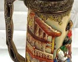 2134 - Vintage King German Beer Stein w/ lid 19" tall - 3L