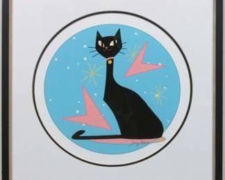 9043 - CAT ON BLUE GICLEE BY IVY LOWE 21 X 18.5