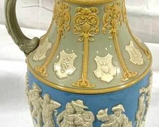 2116 - Vintage Mettlach German Beer Stein w/ inlay lid 16" tall - #2085 - type: etched - lid: inlay Dancing scene (master to 2086)