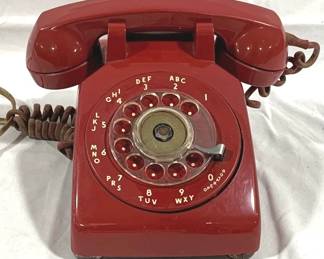 2201 - Bell System Red Rotary Phone - 6" x 9" x 11"