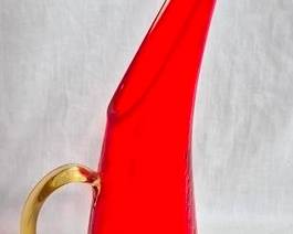 617 - Kanawha Cadmium Amberina Crackle Ewer Vase 14" - the amberina parts glow under a black light