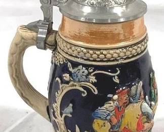 2144 - Vintage German Beer Stein w/ lid 7.5" tall