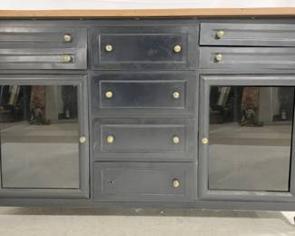 3431 - Metal & Wood Console, door missing glass 36 x 62 x 21