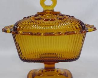 94 - Indiana Lace Edge Amber Candy Dish 7.5"