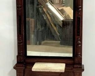 1201 - American Victorian Walnut Pier Mirror w/ Marble 78 x 27 x 9 carved