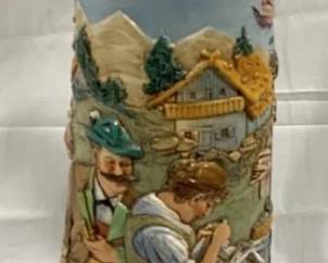 2196 - Vintage German Beer Stein w/ lid 19" tall