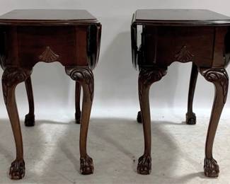 1221 - Matching Pair Chippendale Drop Leaf End Tables 24 x 28 x 16 (32" open)