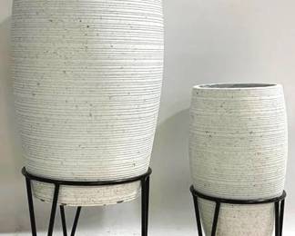 1400 - Set of 2 Metal Base Planter Vases by Three Hands 30 x 13 & 19 x 9