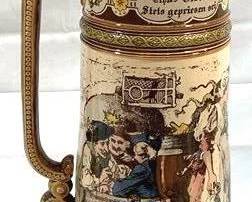 2063 - Vintage Mettlach #2180 Beer Stein w/ lid 19.5" tall - 3.3L made by Villeroy & Boch in Mettlach Germany