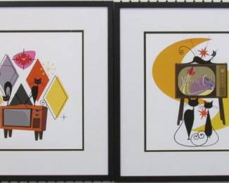 9104 - SET OF 2 CAT ON TV 16 X 16