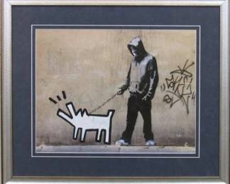 9097 - KEITH HARING DOG WALKER BY GRAFFITI ARTIST BANKSY 26 X 22