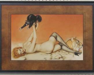 9015 - PIN UP GIRL WITH CAT GICLEE BY ALBERTO VARGAS 28.5 X 21
