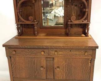 2557 - Most Unusual Carved Oak Buffet 68" x 48" x 22"