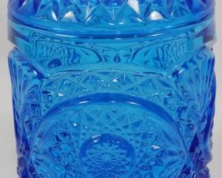 52 - Imperial Blue Hobstar Covered Jar 8.5"