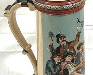 2125 - Vintage Hanke German Beer Stein w/ lid 20" tall
