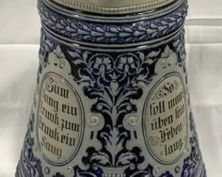 2199 - Vintage German Beer Stein w/ lid 14" tall