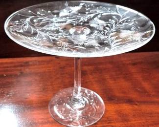 3224 - Art Glass Wheel Cut Compote 6.5x8"