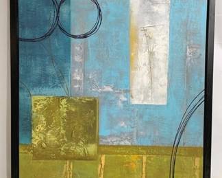 1410 - Abstract Canvas Framed Wall Art 65 x 54 small fixable crack in frame