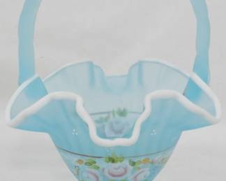 59 - Fenton Glass Hand Painted Basket 9.5"