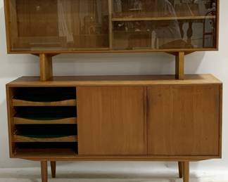 1324 - Scandinavian Teak MCM 2pc Cabinet some normal wear 58 x 59 x 18